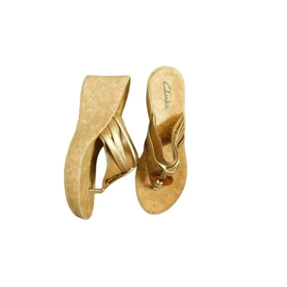 Clarks Size 8M Cork Covered Wedge Heels Shoes - Picture 1 of 5